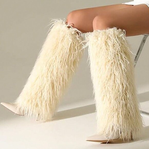 Apricot Women's Luxury Elegant faux Fur Stiletto High Heel Boots - Picture 6 of 7